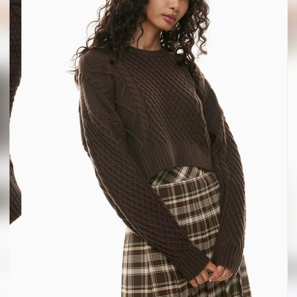 Aritzia Sunday Best Peggy Infinity Wool Brown Cable Knit Cropped Sweater Small